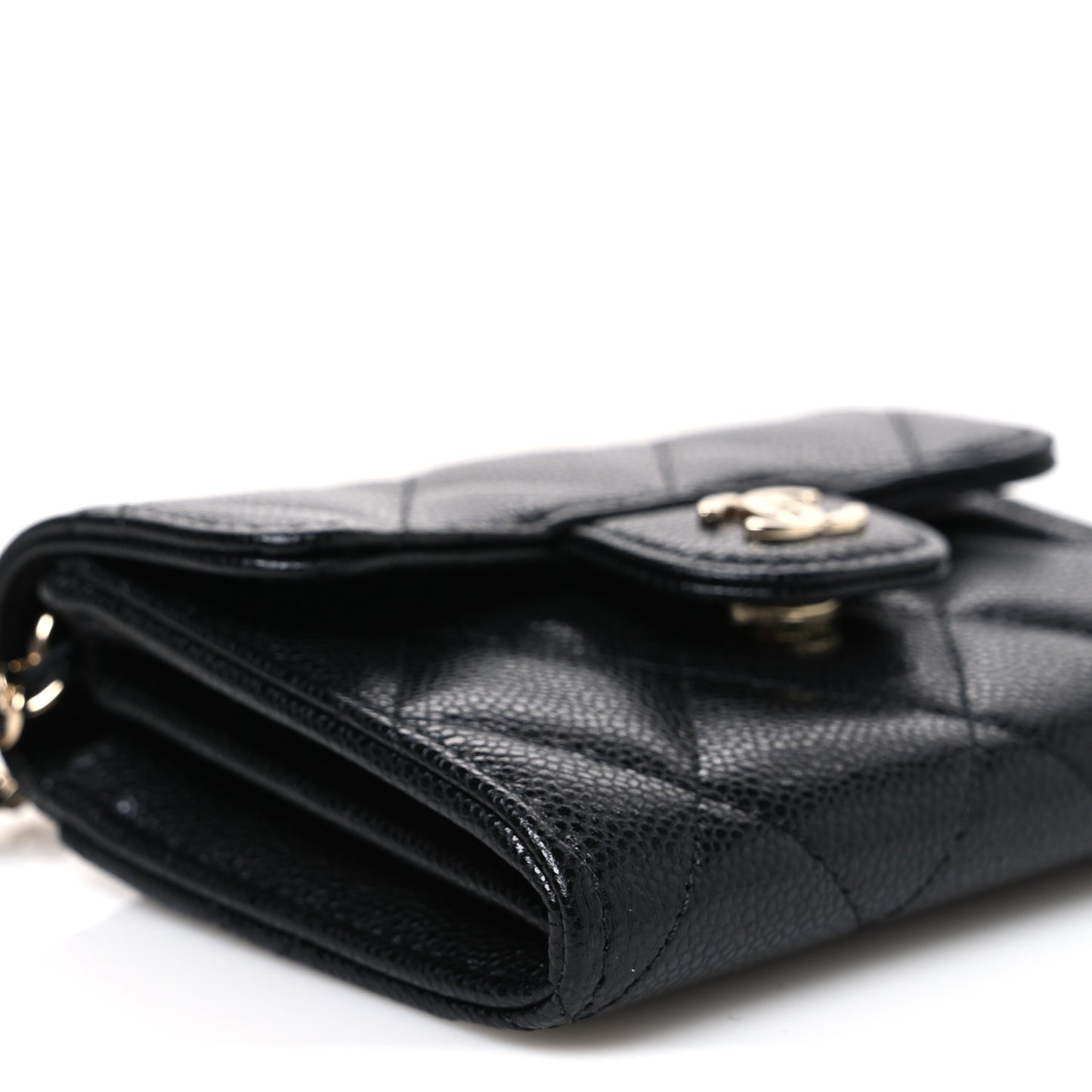 Caviar Quilted Flap Card Holder On Chain Black
