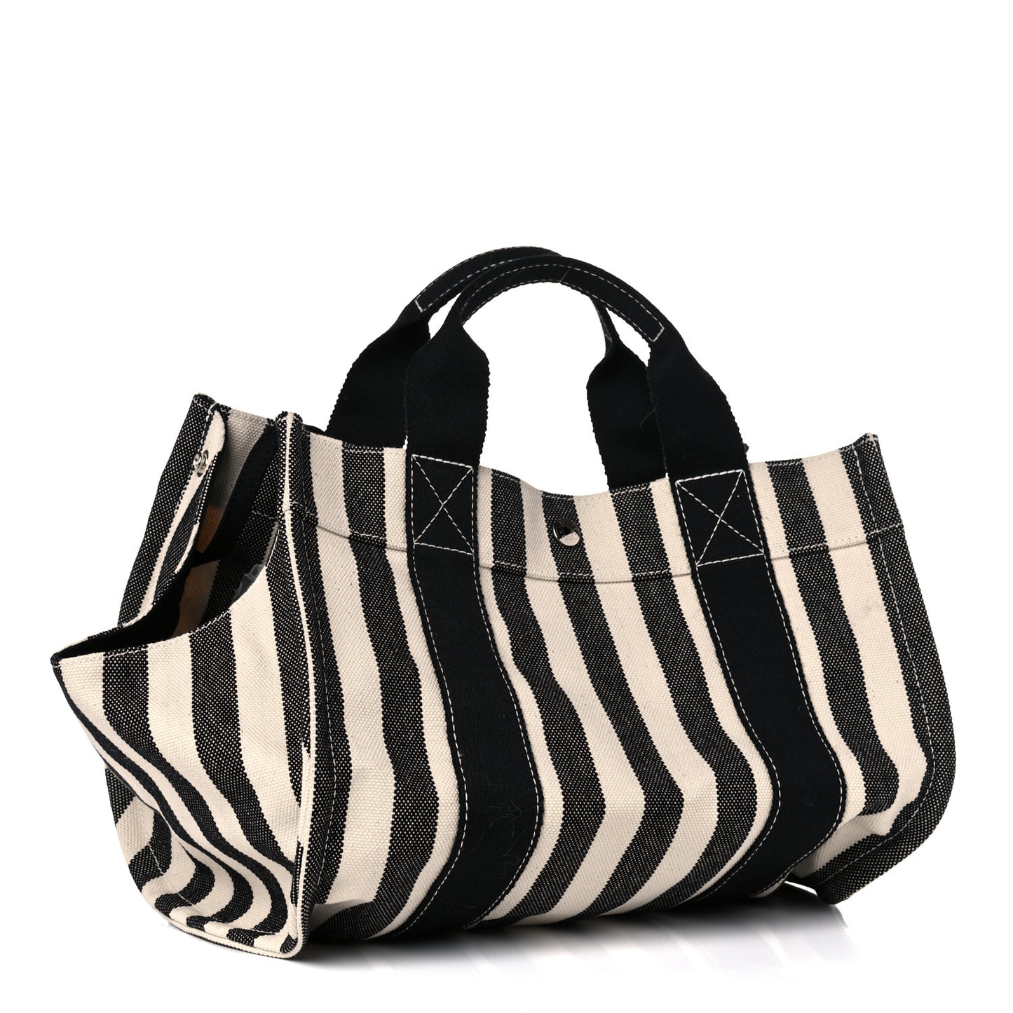 Canvas Striped Cannes Beach Bag PM Nacre Black