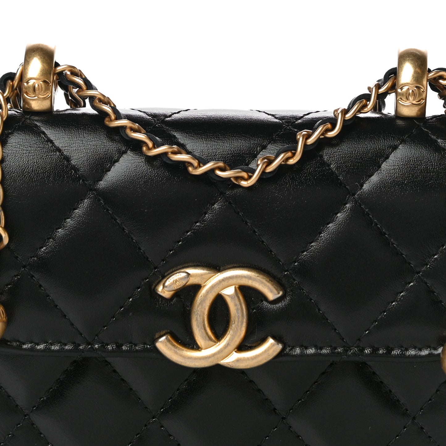 Calfskin Quilted Perfect Fit Coin Purse With Chain Black