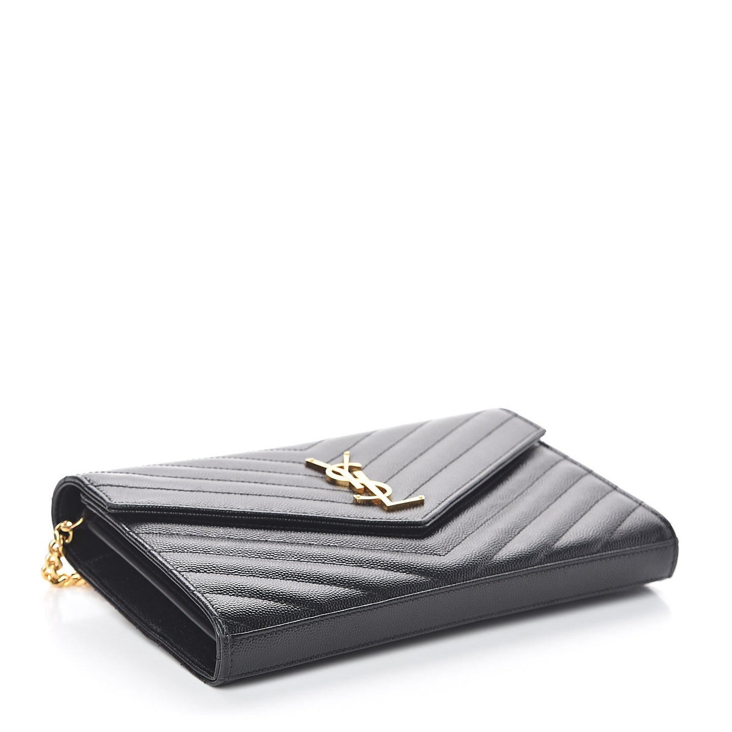 Grain De Poudre Matelasse Chevron Monogram Chain Wallet Black