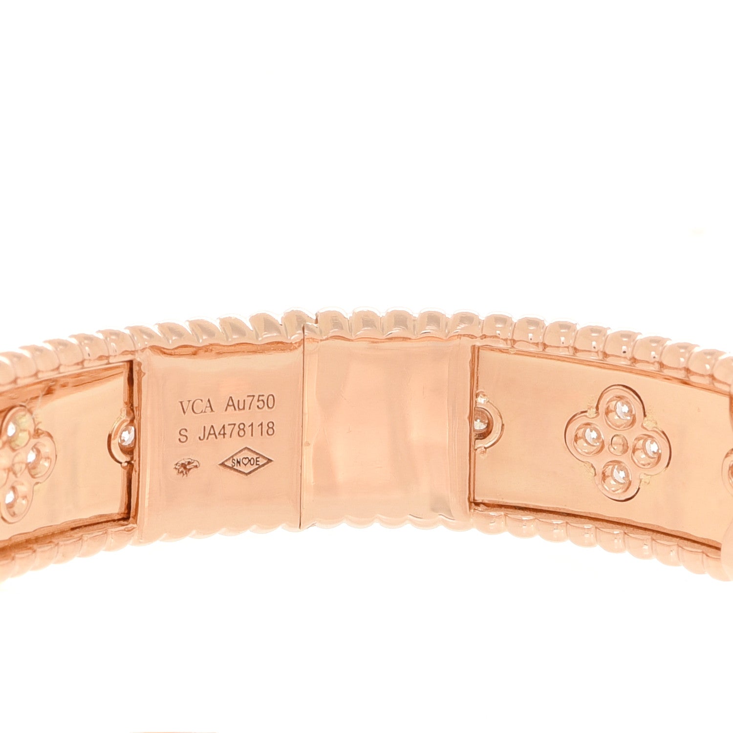 Van Cleef & Arpels 18K Rose Gold Diamond Perlee Clovers Bangle Bracelet S 5 of 6