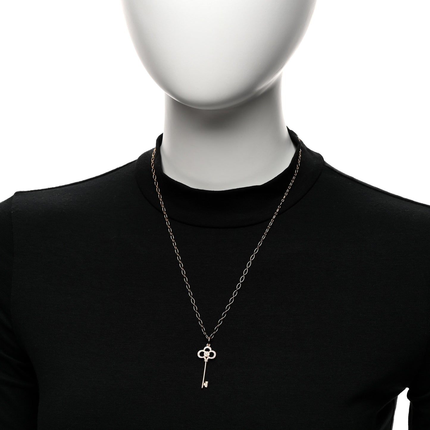 18K Rose Gold Diamond Crown Key Pendant Necklace