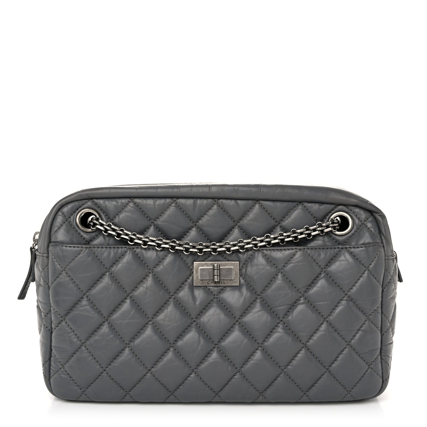 Aged Calfskin Quilted Medium Reissue Camera Case Grey