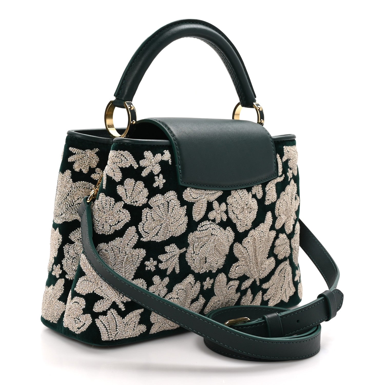 Louis Vuitton Velvet Embroidery Capucines BB Green 3 of 11