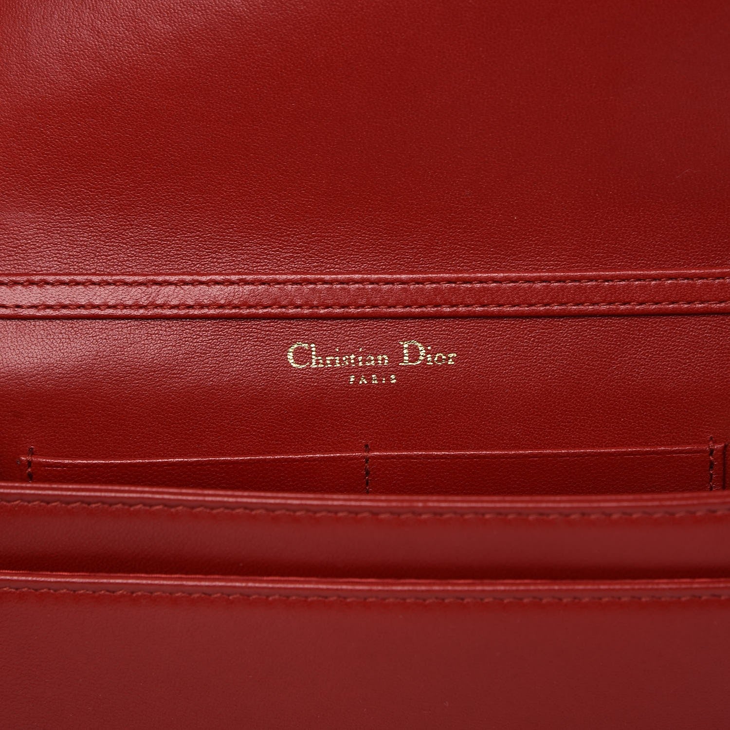 Christian Dior Lambskin Studded Diorama Wallet on Chain Pouch Red 6 of 9