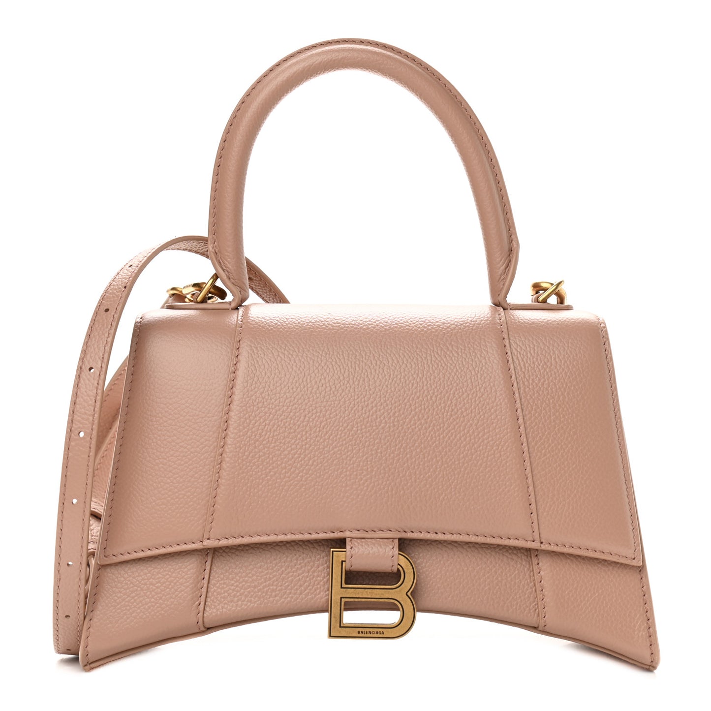 Grained Calfskin Small Hourglass Top Handle Bag Nude Beige