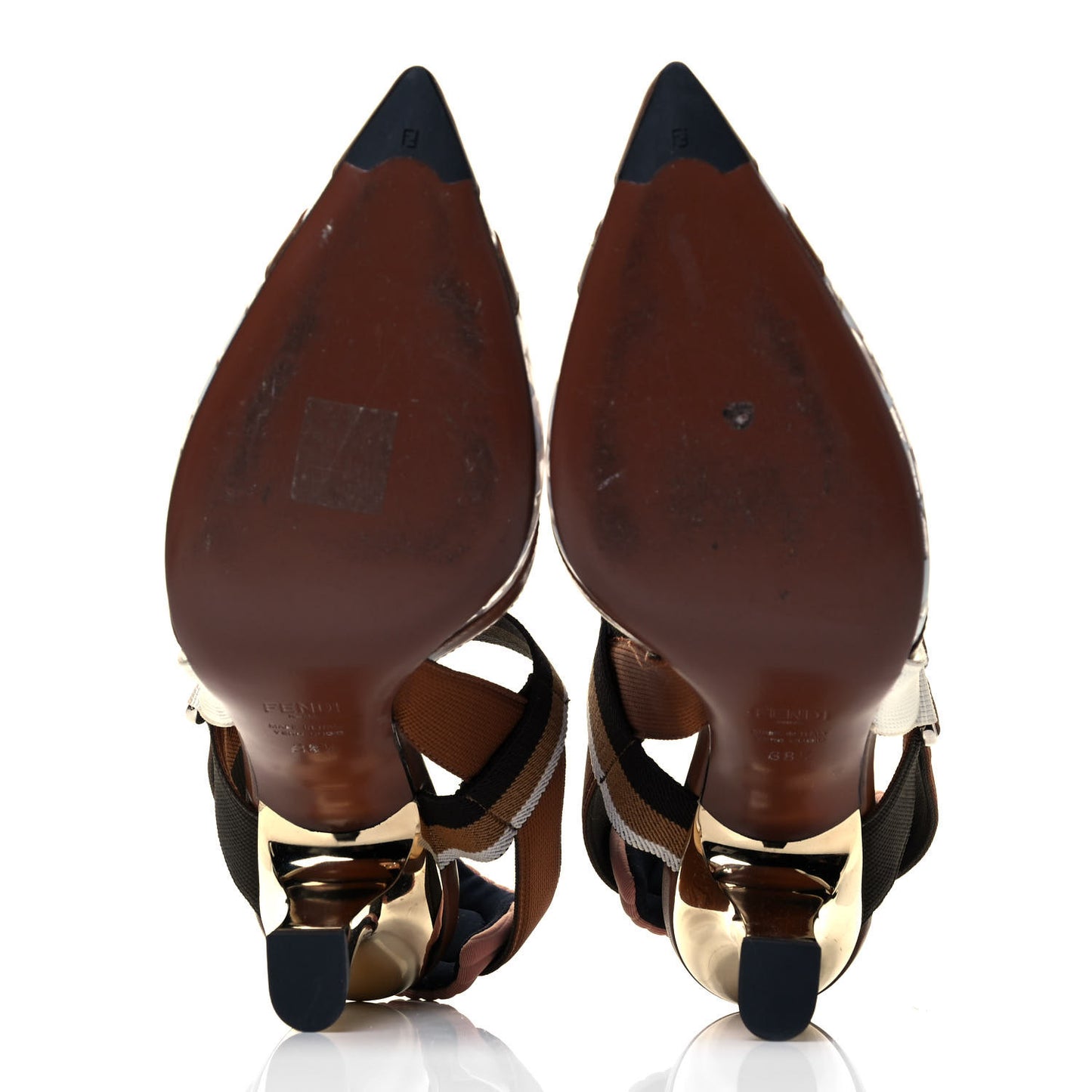 PVC Calfskin FF Colibri Slingback Mid-Heel Pumps 38.5 White Cuoio