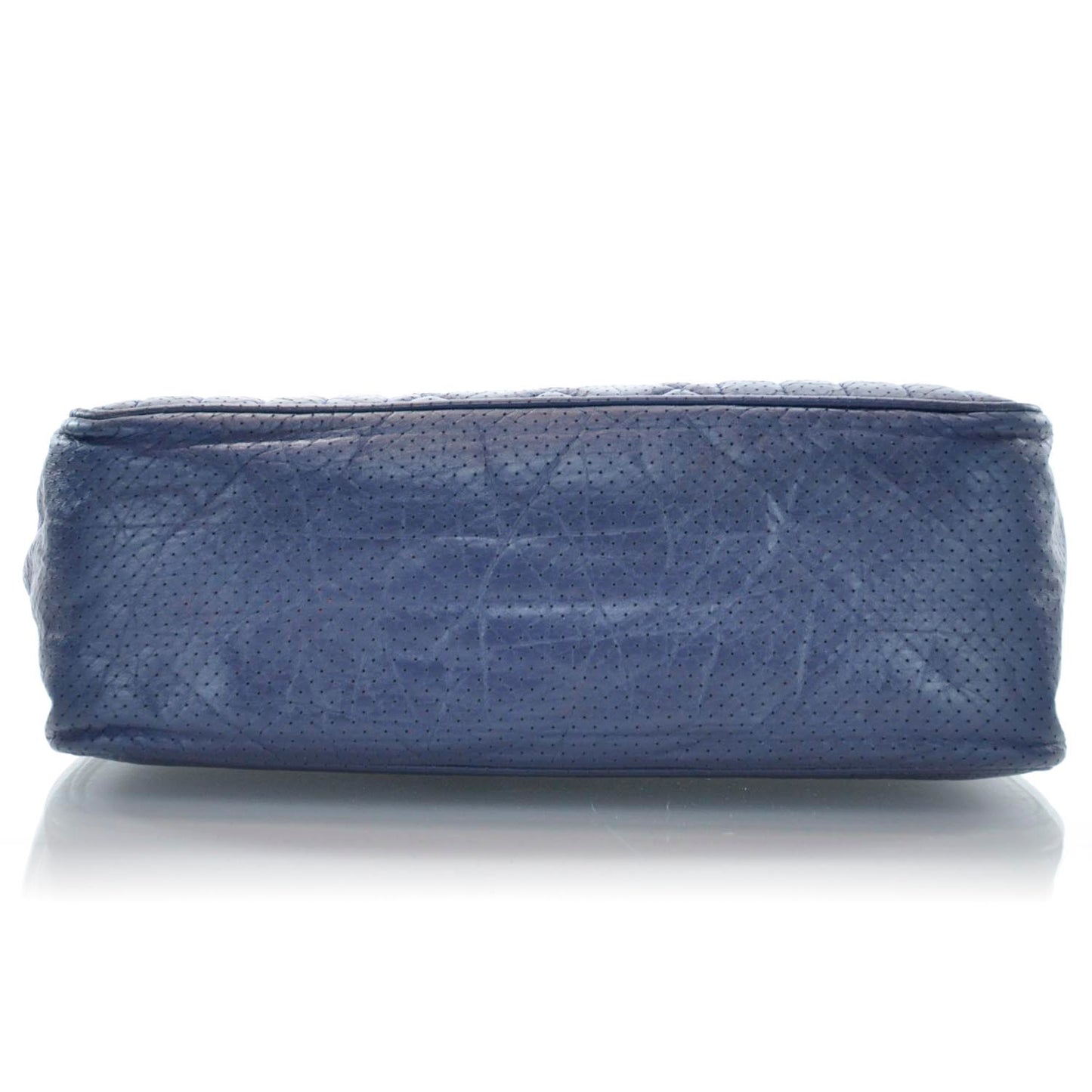 Aged Calfskin Perforated Tote Navy