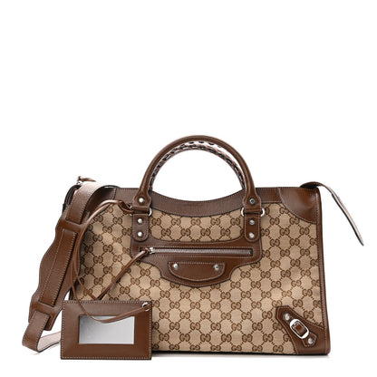 Balenciaga X GUCCI GG Monogram Azalea Calfskin Neo Classic Silver Hardware Medium City Beige Ebony Brown Sugar 1 of 10