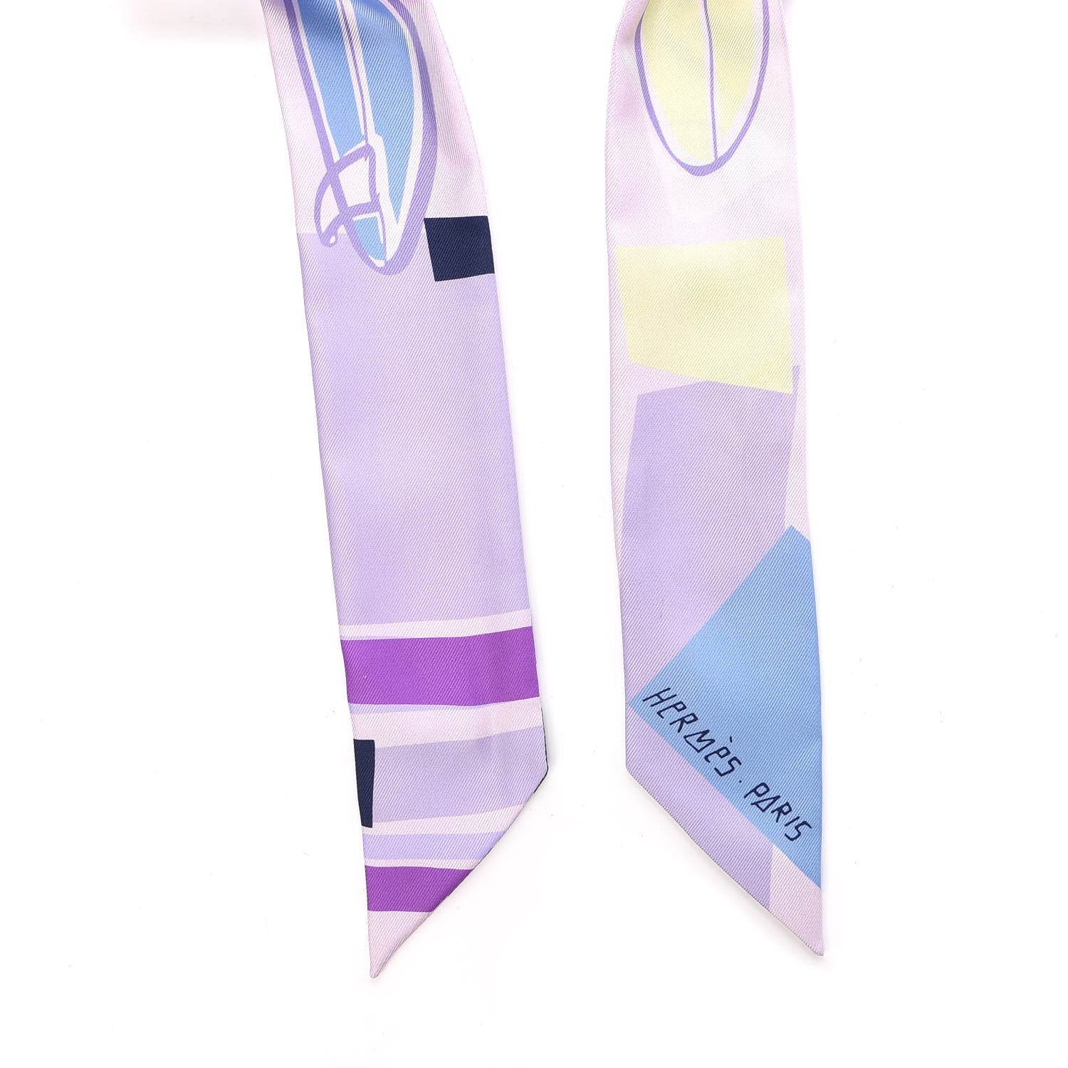 Hermes Silk Sea Surf and Fun Twilly Rose Pale Mauve Jaune Soufre 3 of 5