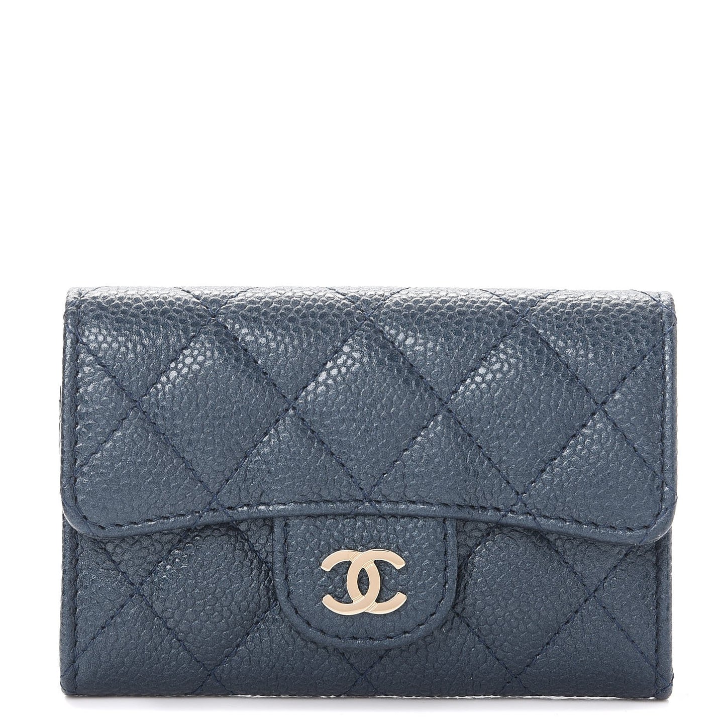 Caviar Quilted Card Holder Wallet Dark Blue
