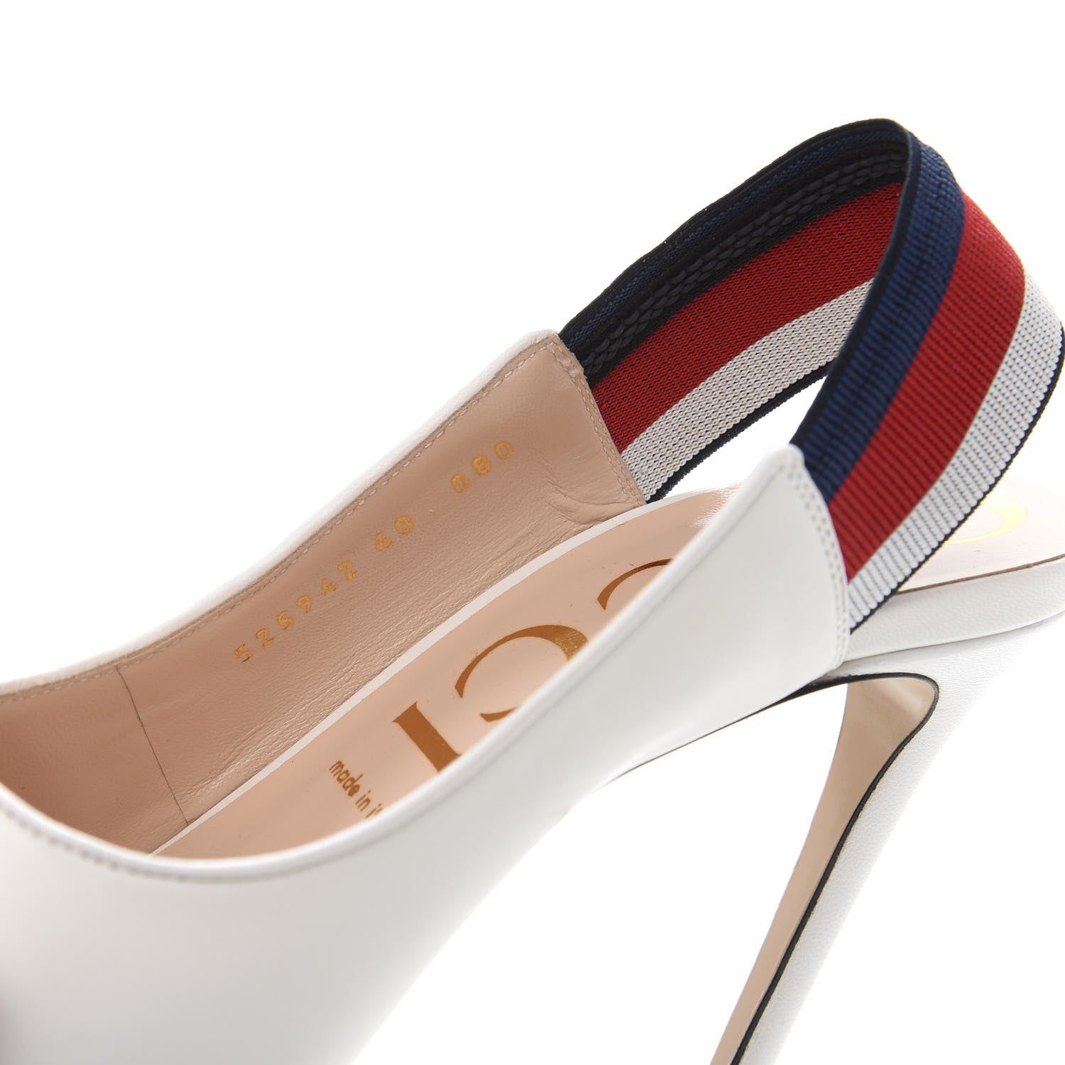 Gucci Malaga Kid Web Sylvie High Heel Slingback Pumps 40 White 8 of 9