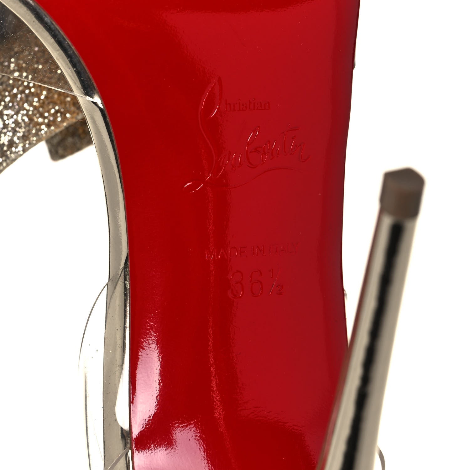 Christian Louboutin Metallic Calfskin Glitter Tonic PVC Fossiliza 100 Sandals 36.5 Version Light Gold 6 of 7