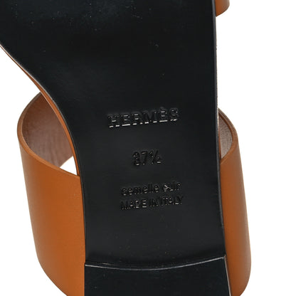 Hermes Calfskin Devise Sandals 37.5 Beige Dore 6 of 9