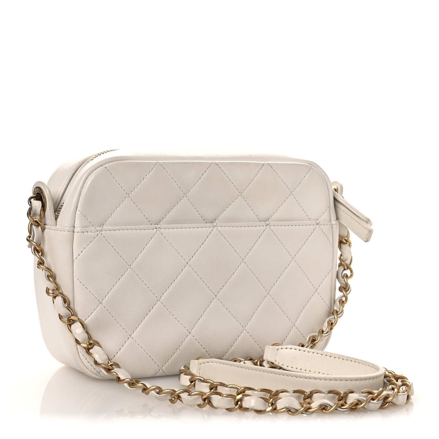 Chanel Calfskin Quilted Enchained Camera Case Bag White 3 of 14