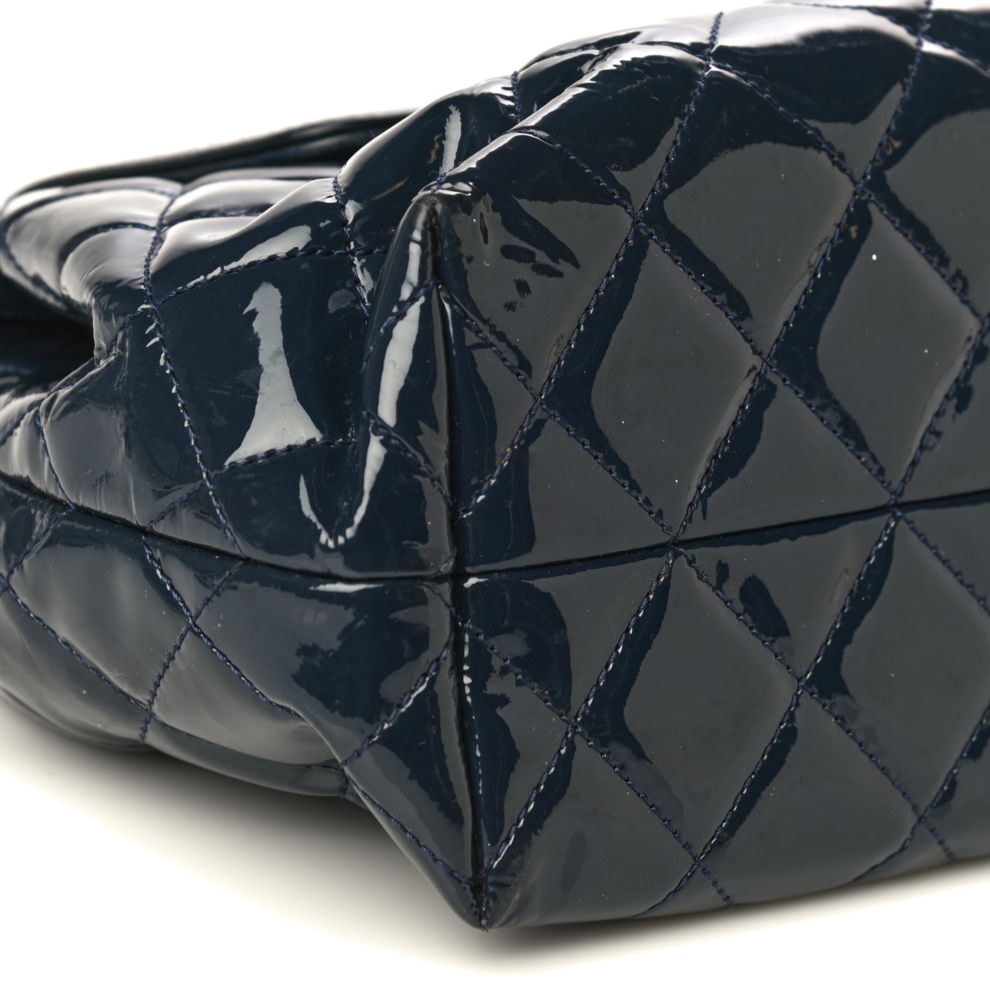 Patent Quilted Large Coco Shine Accordion Flap Dark Navy Blue