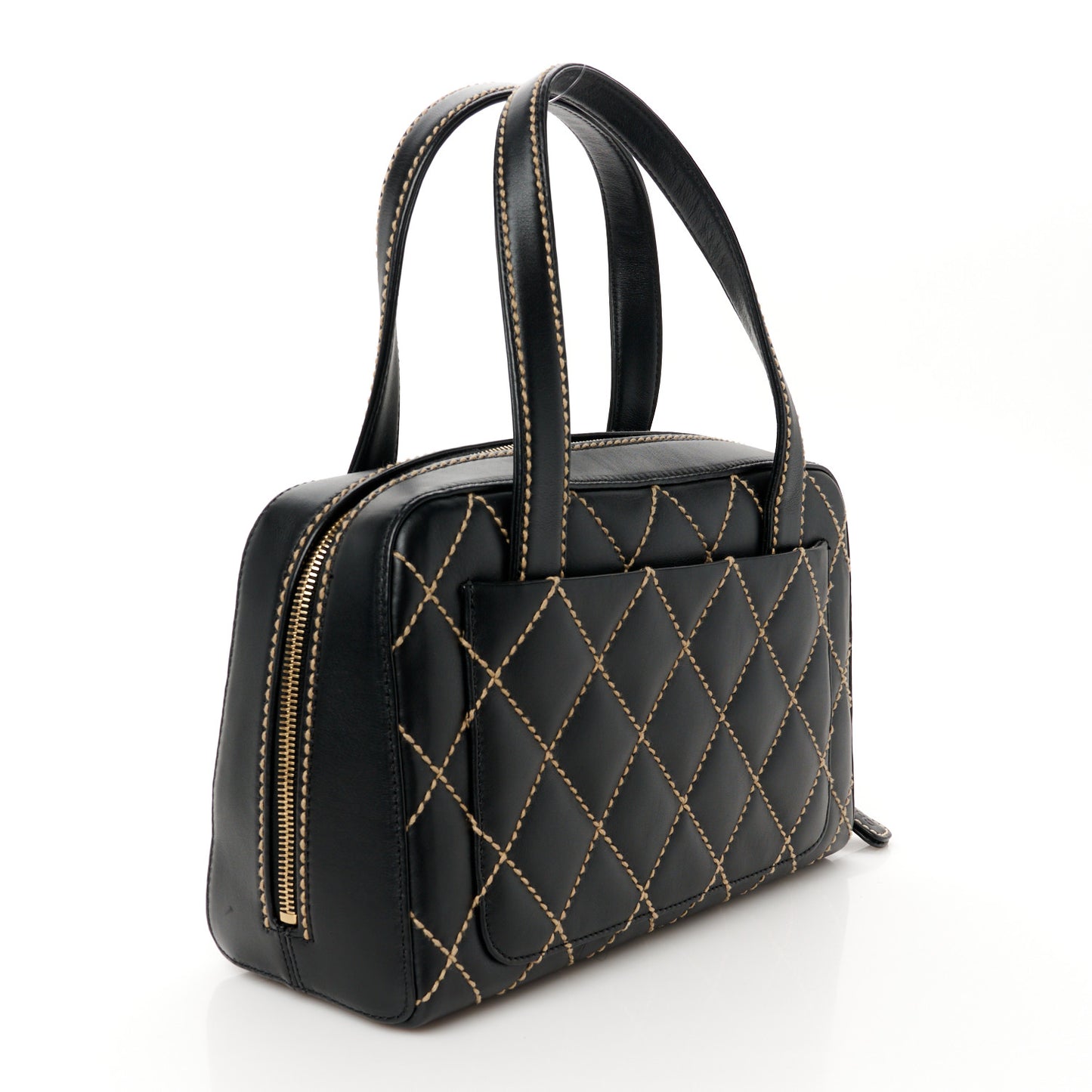Calfskin Wild Stitch Top Handle Bag Black