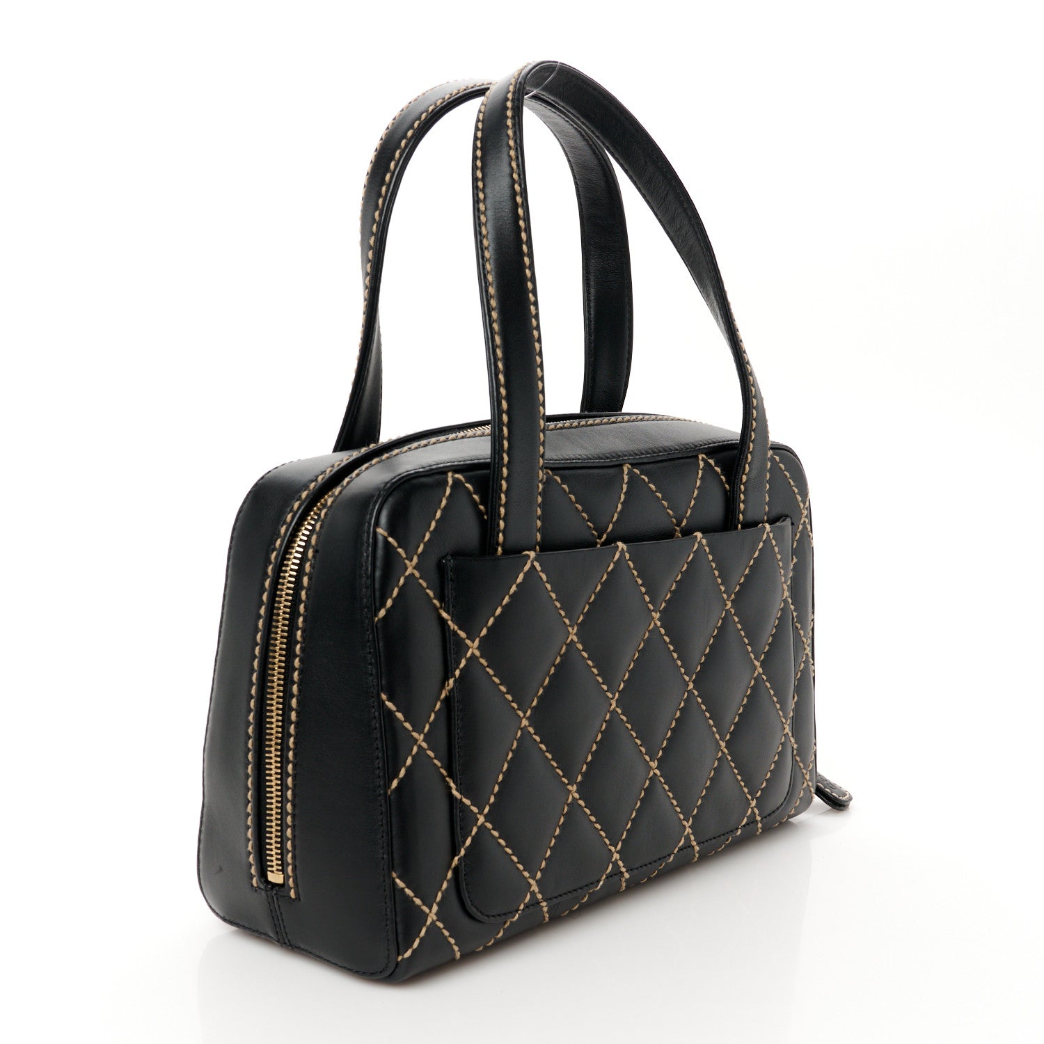 Chanel Calfskin Wild Stitch Top Handle Bag Black 4 of 12