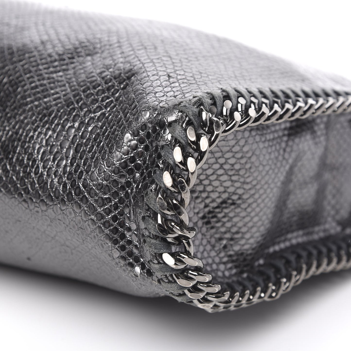 Metallic Snake Print Small Falabella Tote Ruthenium