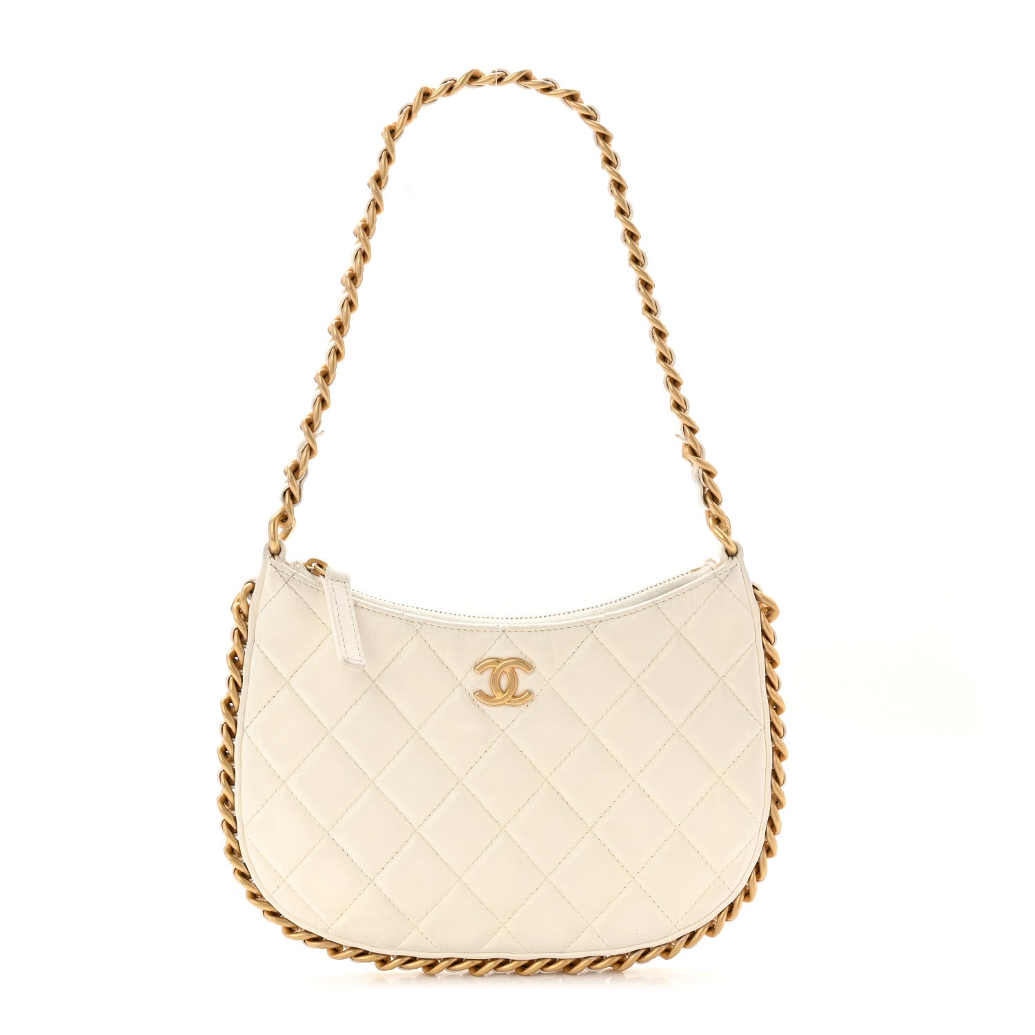 Chanel Shiny Crumpled Lambskin Quilted Trendy Chain Around Hobo White 1 of 10