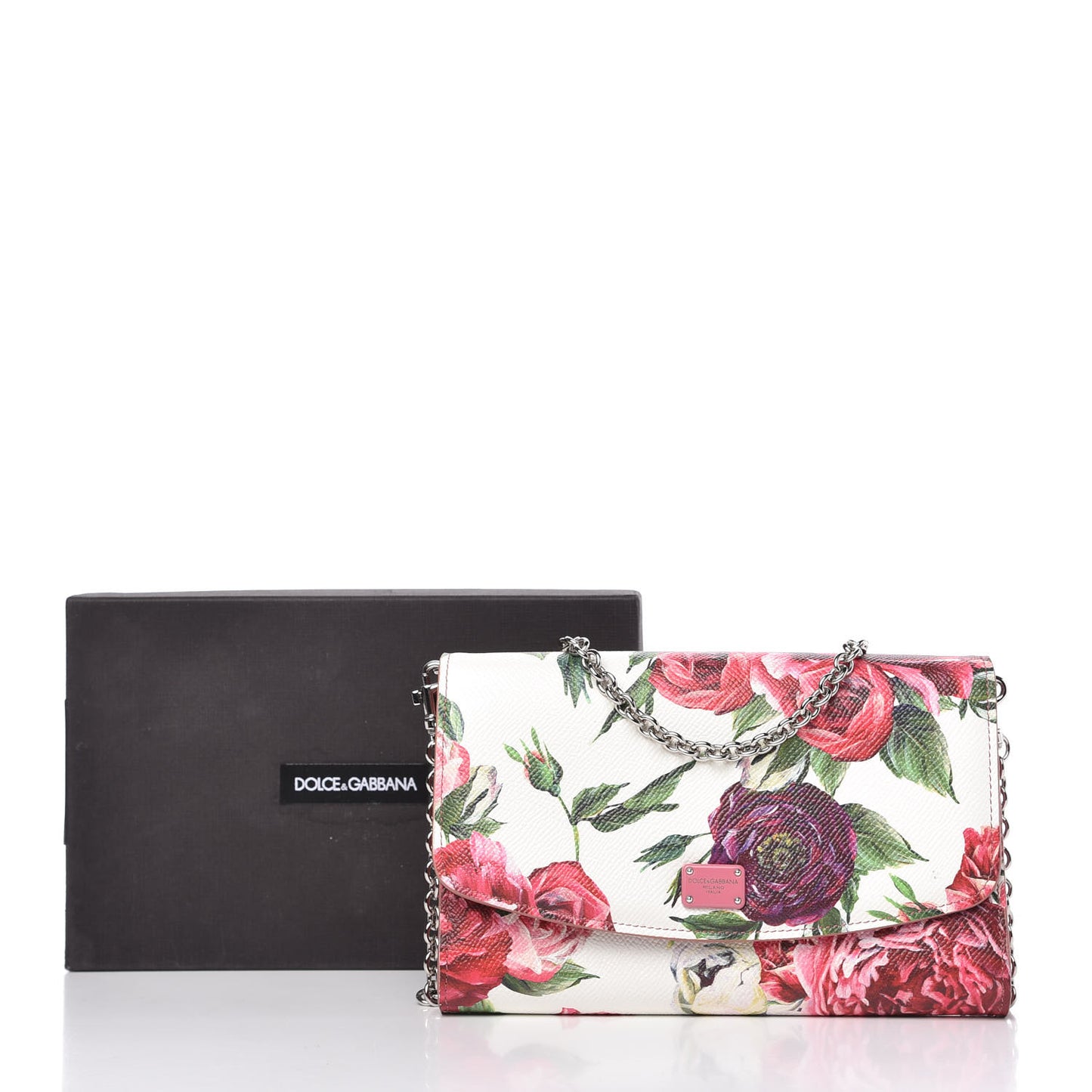 Dauphine Floral Print Wallet On Chain White Pink