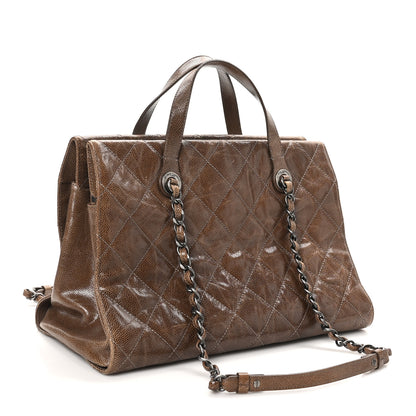 Chanel Crumpled Grained Calfskin Quilted CC Crave Tote Brown 3 of 10