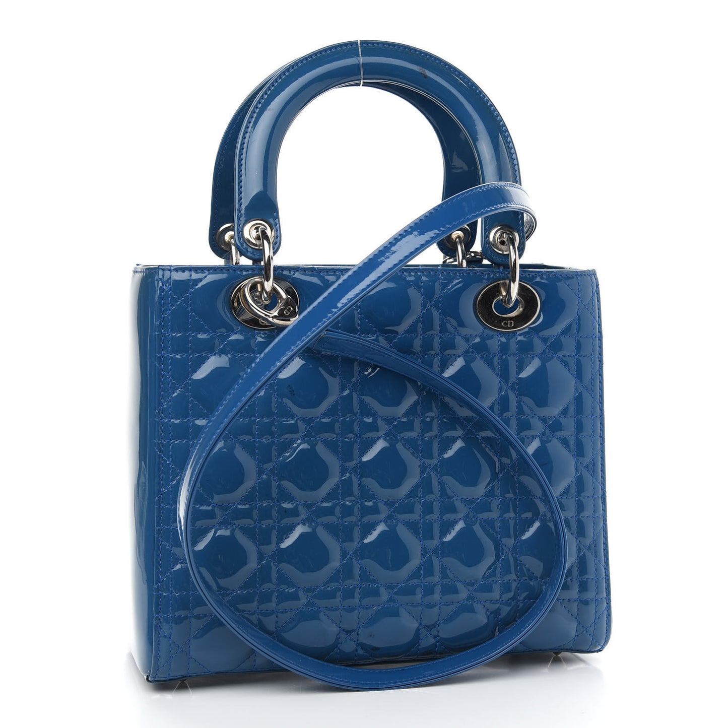 Patent Cannage Medium Lady Dior Blue