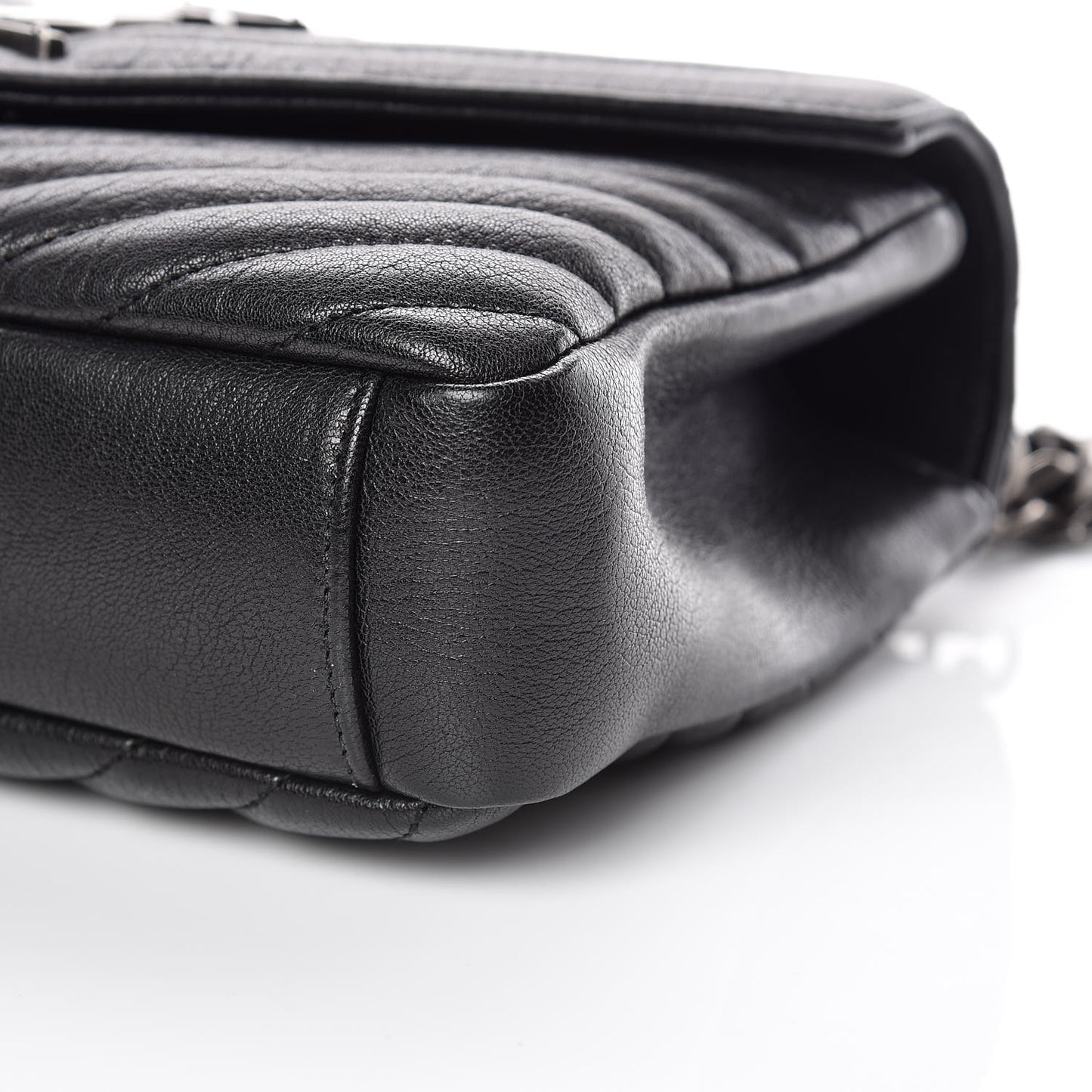 Sheepskin Matelasse Chevron Monogram Medium College Bag Black