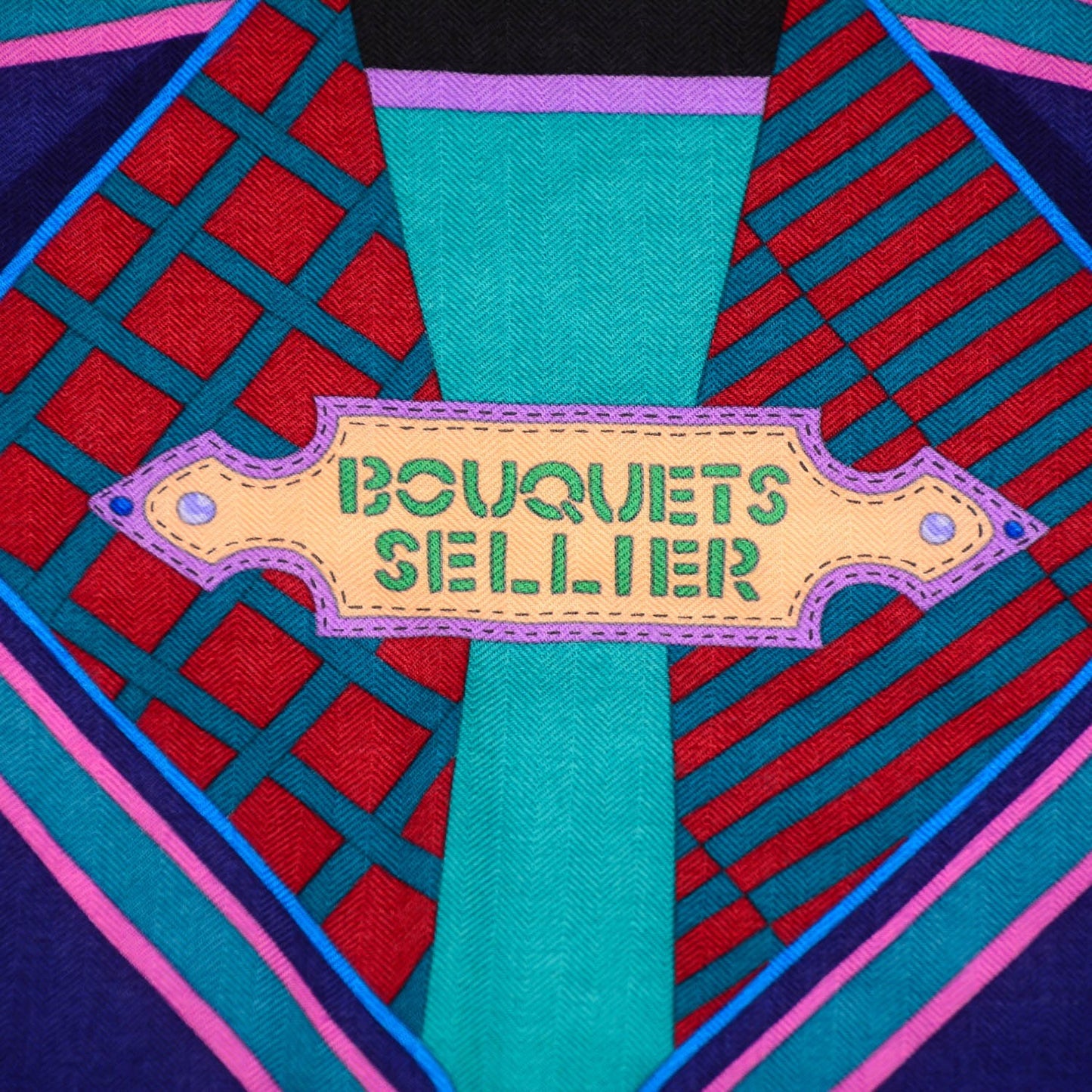 Cashmere Silk Bouquets Shawl 140 Noir Violet Vert