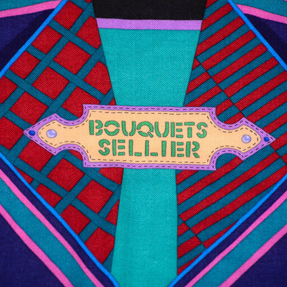 Hermes Cashmere Silk Bouquets Shawl 140 Noir Violet Vert 4 of 7