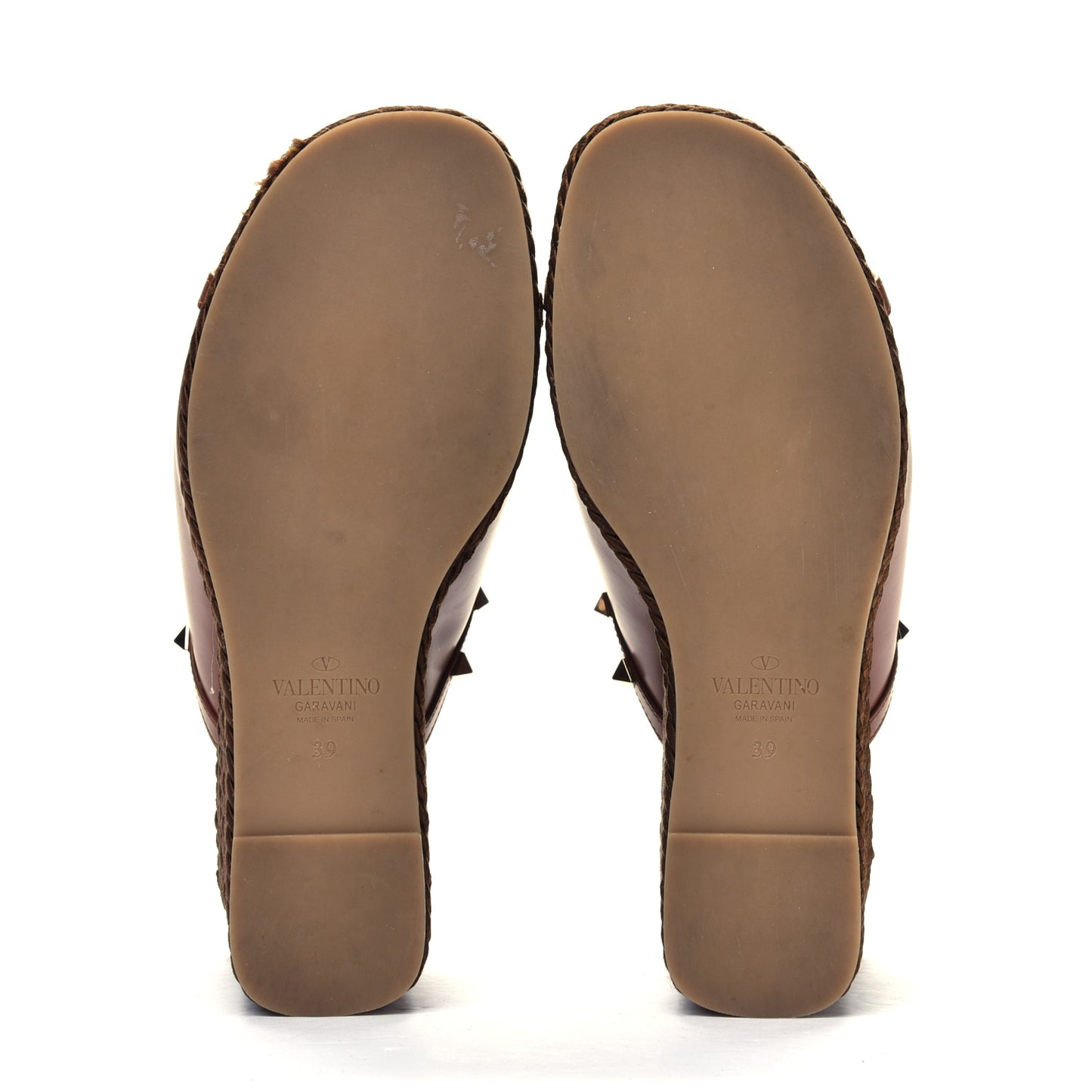 Calfskin Silk Rockstud Torchon Espadrille Wedge 25/115mm Slide Sandals 39 Saddle Brown