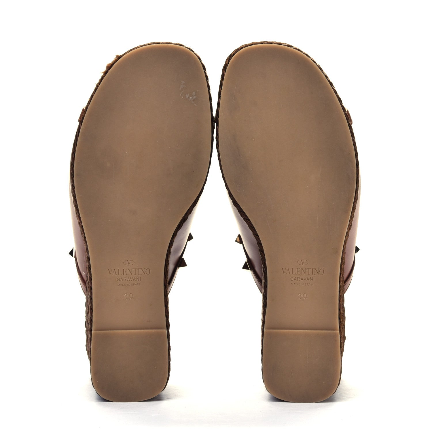 Valentino Garavani Calfskin Silk Rockstud Torchon Espadrille Wedge 25/115mm Slide Sandals 39 Saddle Brown 4 of 4