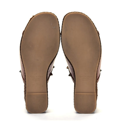 Valentino Garavani Calfskin Silk Rockstud Torchon Espadrille Wedge 25/115mm Slide Sandals 39 Saddle Brown 4 of 4