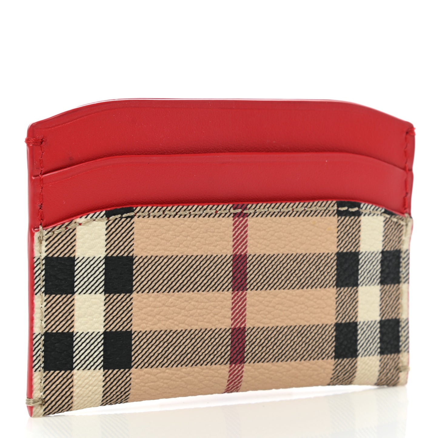 Soft Grain Calfskin Haymarket Check Izzy Card Case Red