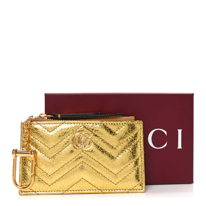 Gucci Metallic Crinkled Calfskin Matelasse GG Marmont Zip Key Pouch Gold 6 of 6