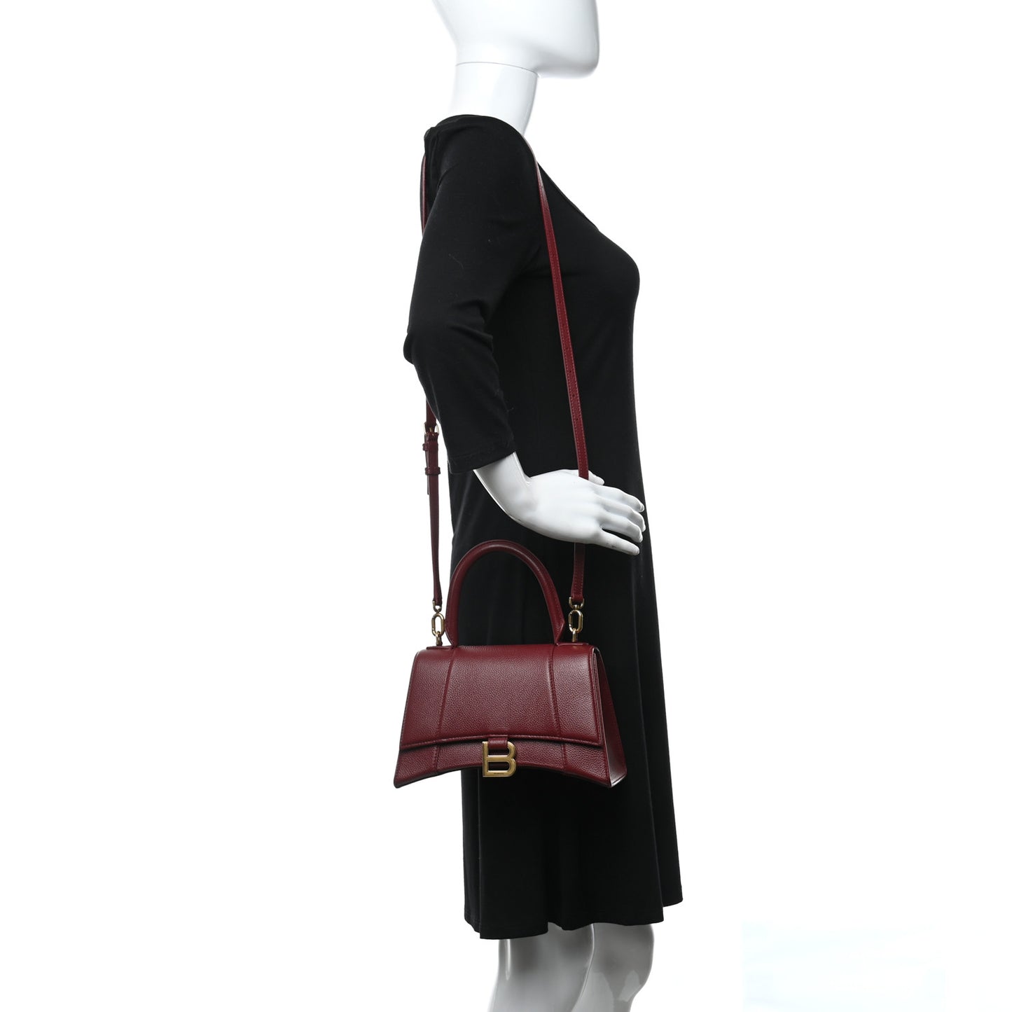 Grained Calfskin Small Hourglass Top Handle Bag Dark Red
