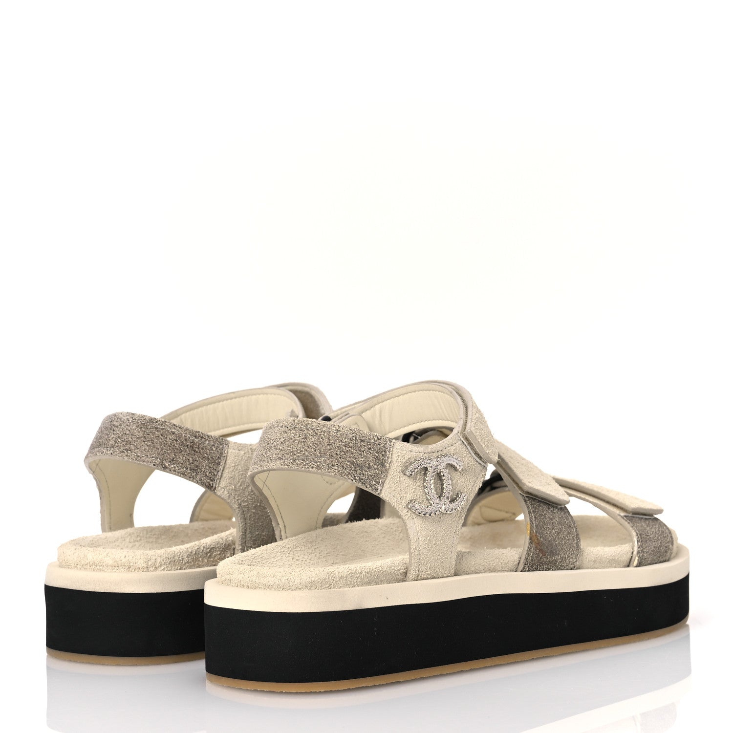 Chanel Suede Calfskin Velcro Flat Sandals 39 Ecru Dark Beige 5 of 10