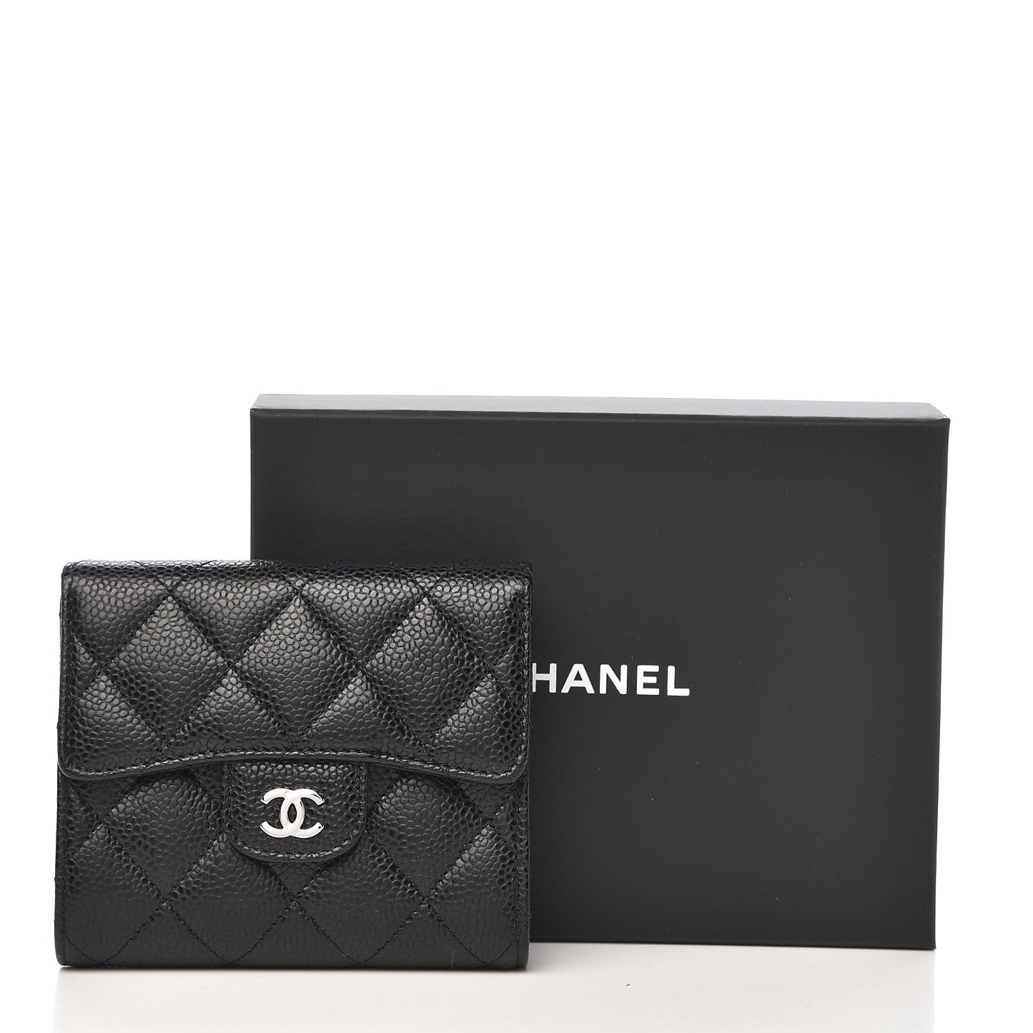 Caviar Quilted Compact Flap Wallet Black