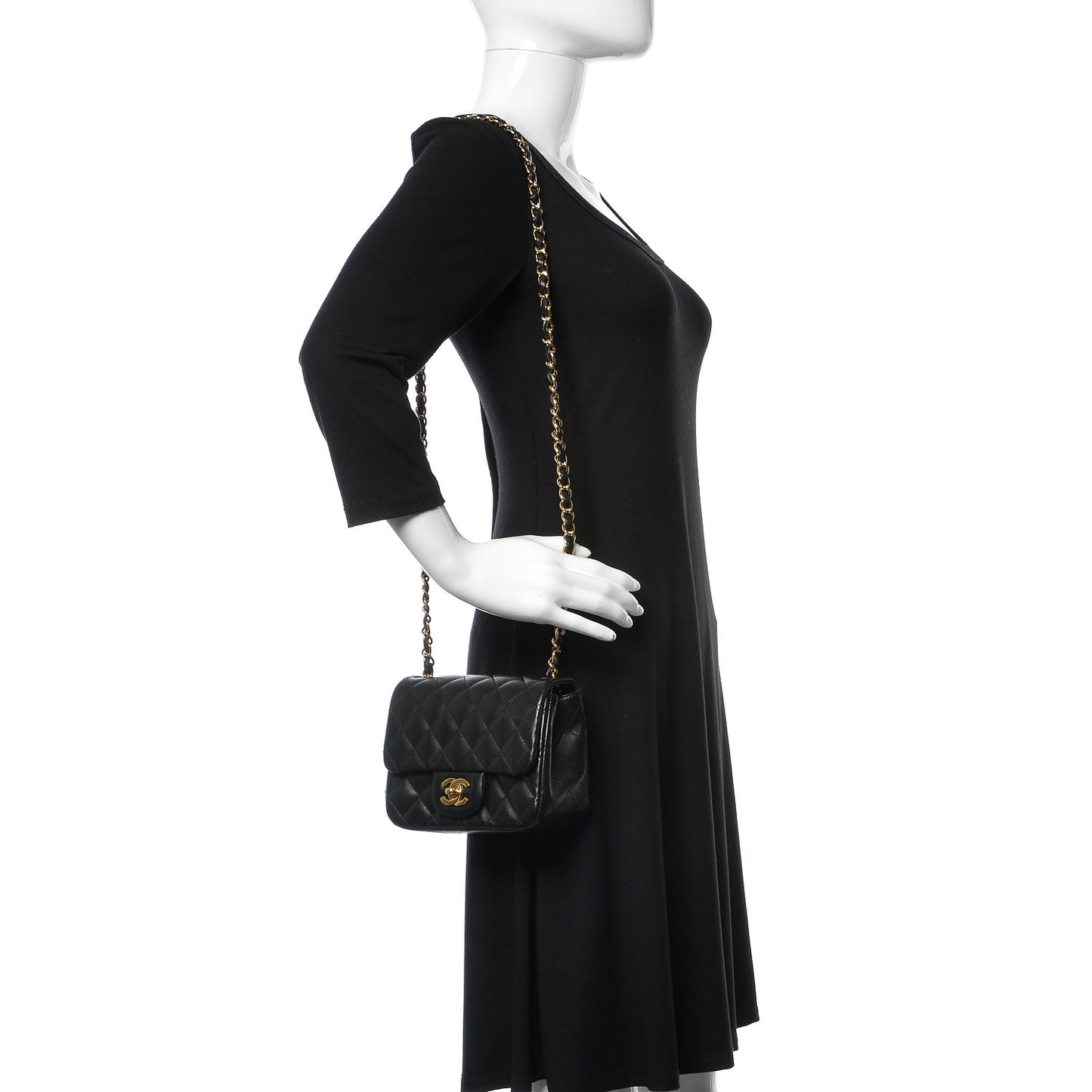 Lambskin Quilted Mini Square Flap Black