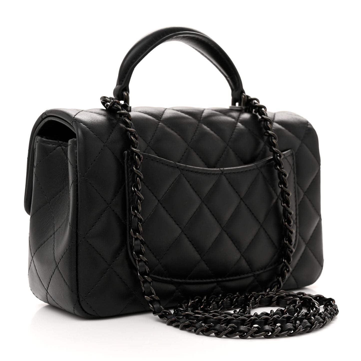 Lambskin Quilted Mini Top Handle Rectangular Flap So Black