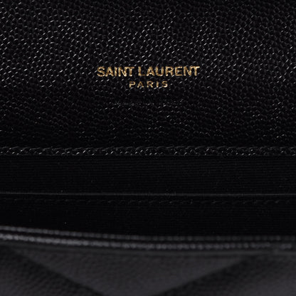 Saint Laurent Grain De Poudre Matelasse Chevron Monogram Envelope Clutch Black 6 of 7