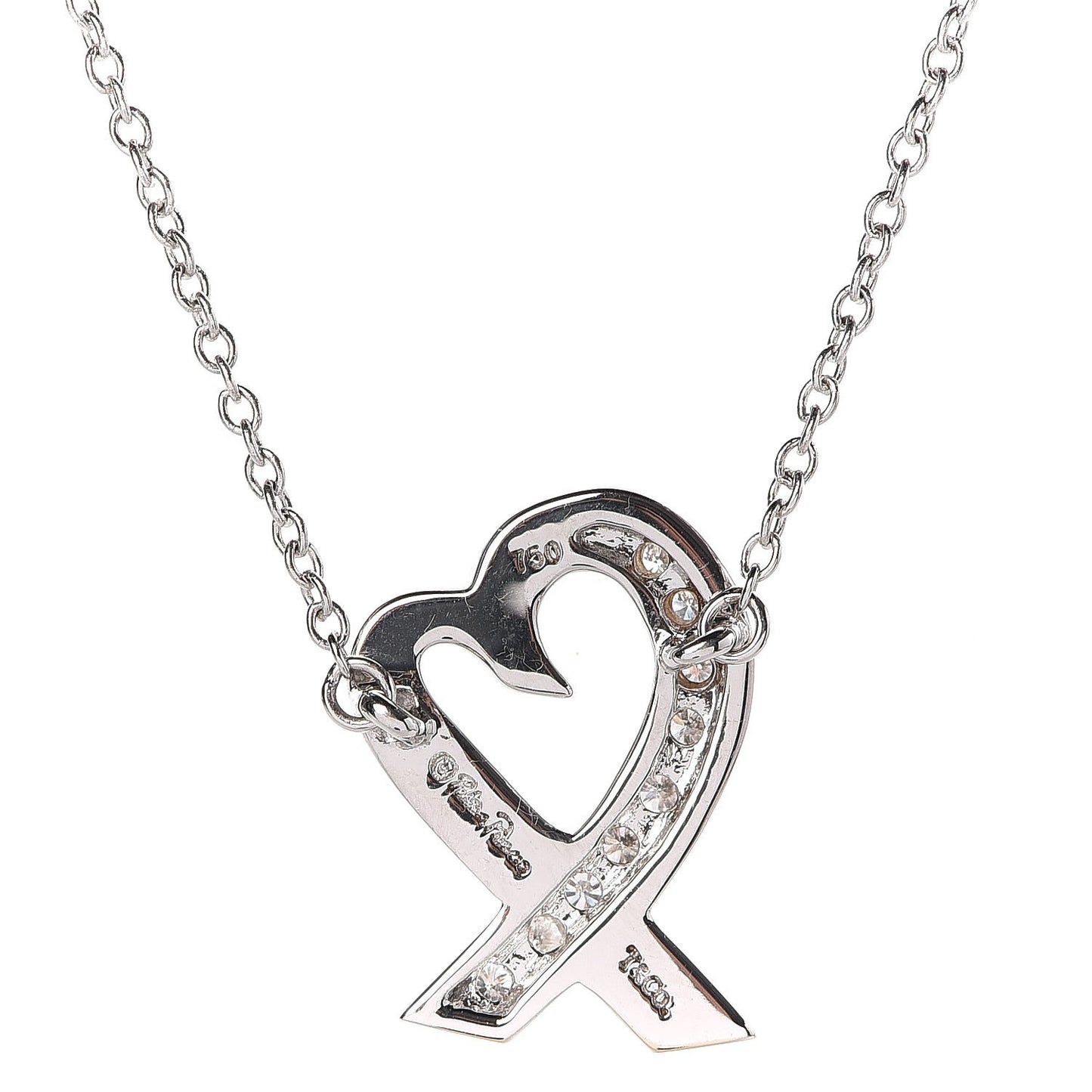 18K White Gold Diamond Small Paloma Picasso Loving Heart Necklace