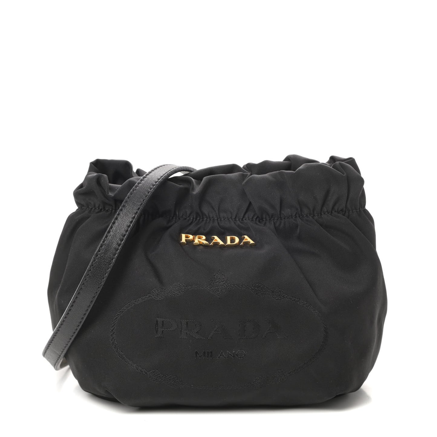 Tessuto Nylon Logo Mini Drawstring Bucket Bag Black