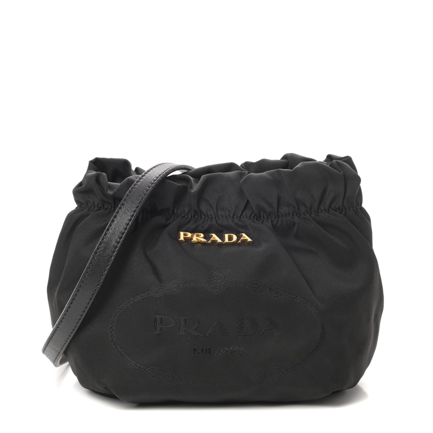 Prada Tessuto Nylon Logo Mini Drawstring Bucket Bag Black 1 of 12