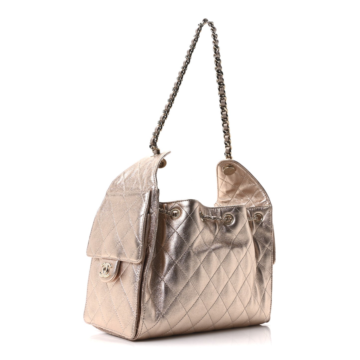 Metallic Caviar Quilted Small Chanel 25 Handbag Copper