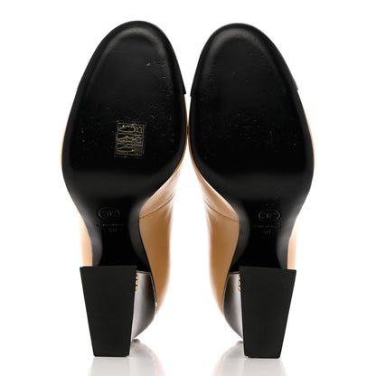 Chanel Shiny Goatskin Pearls Cap Toe Open Slingback Pumps 40 Beige Black 5 of 12