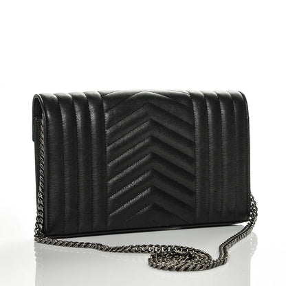 Saint Laurent Lambskin Mixed Matelasse Monogram Charms Chain Wallet Black 3 of 7