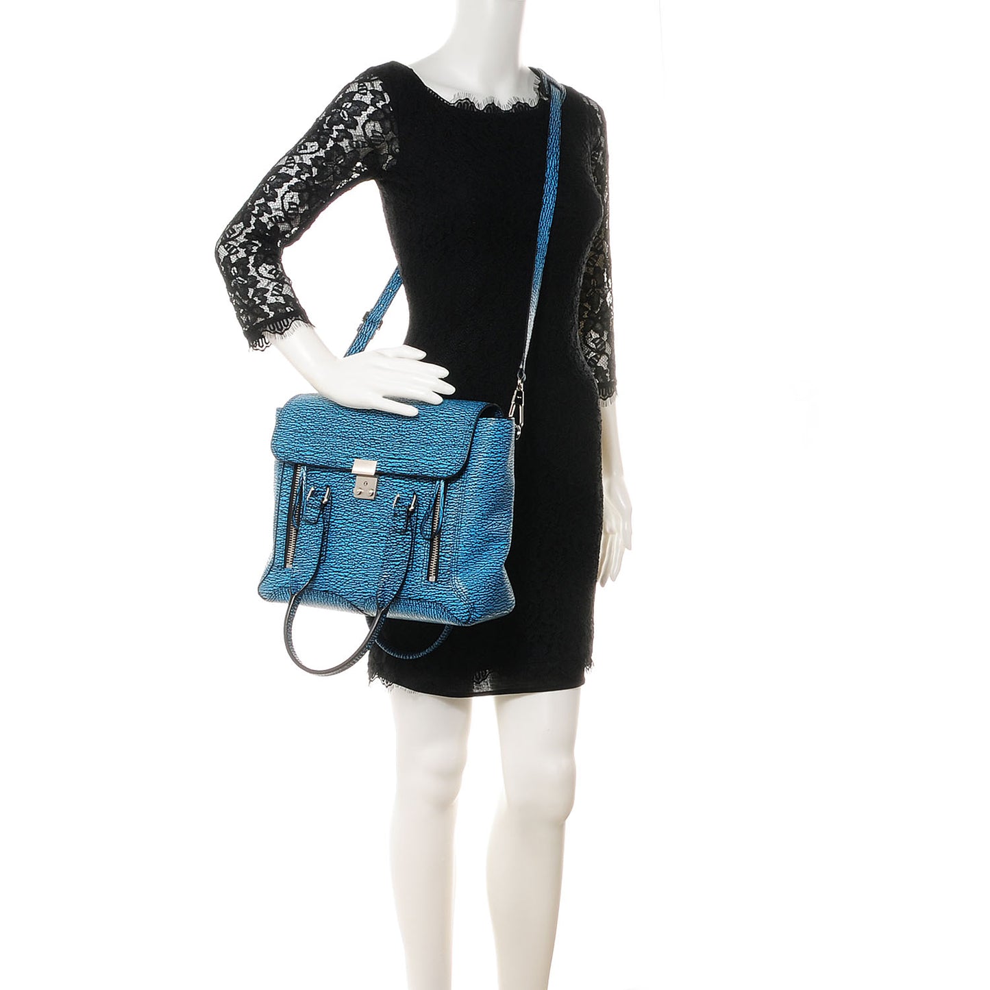 3.1 Shark Embossed Leather Medium Pashli Satchel Turquoise