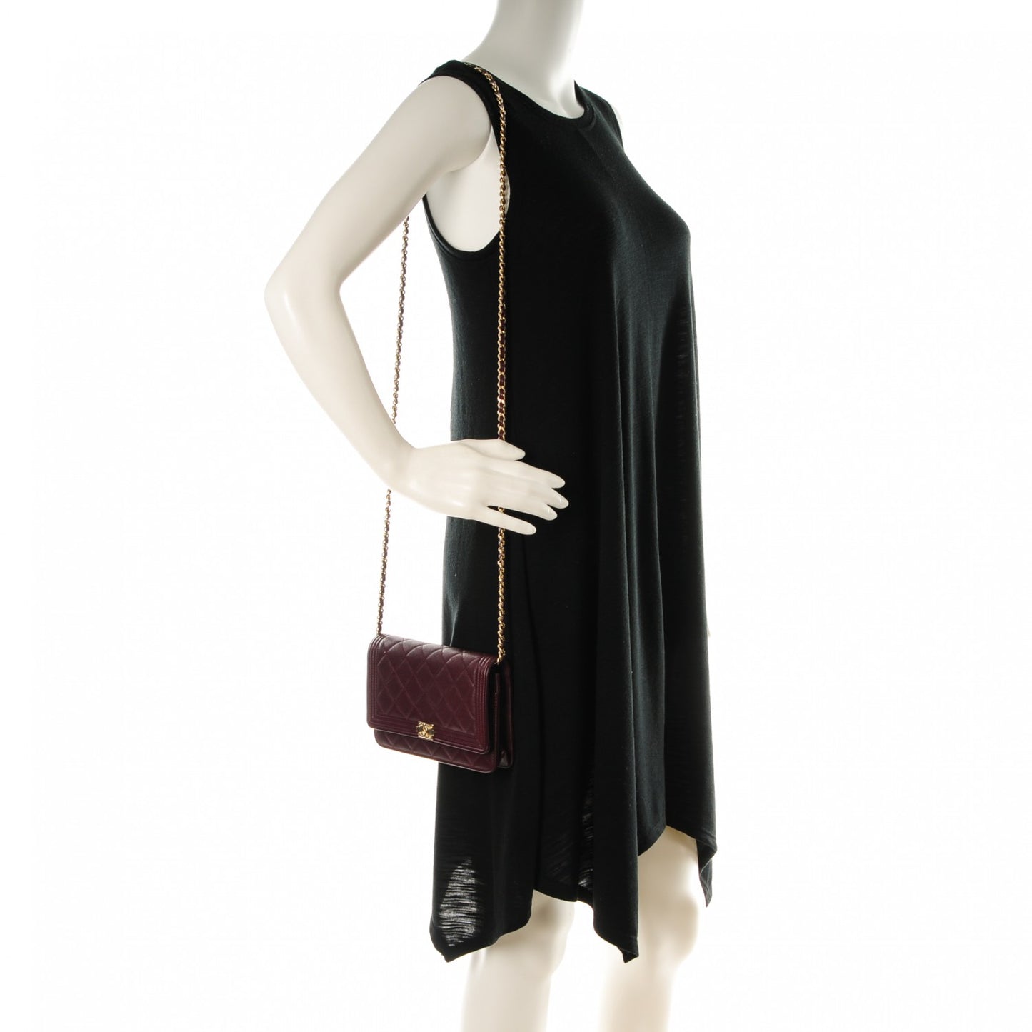 Caviar Quilted Boy Wallet On Chain WOC Burgundy