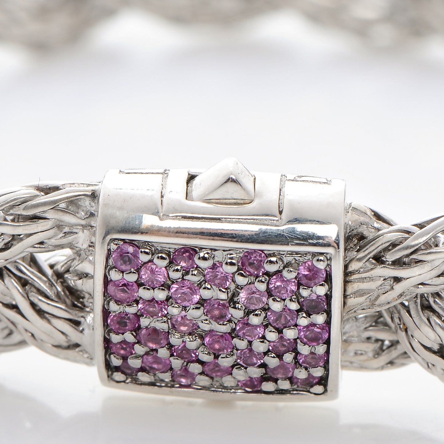 Sterling Silver Pink Sapphire 11mm Braided Classic Chain Clasp Bracelet M